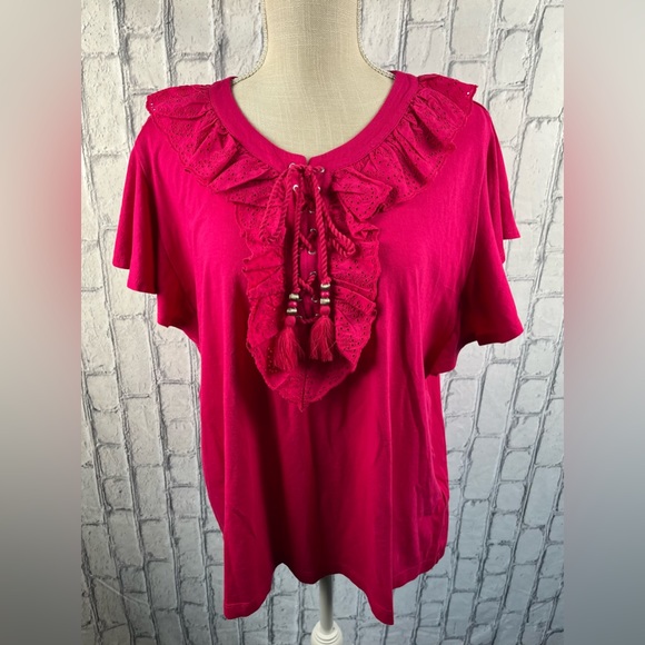 Lauren Ralph Lauren Size:XXL Woman Short Sleeve Top Sport Pink 60% Cotton - Picture 7 of 8